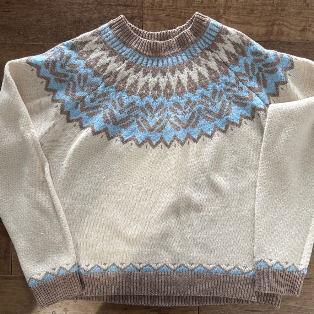 SHEIN Cream and Blue Off-the-Shoulder Sweater